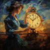 woman painting a clock in van gogh art style